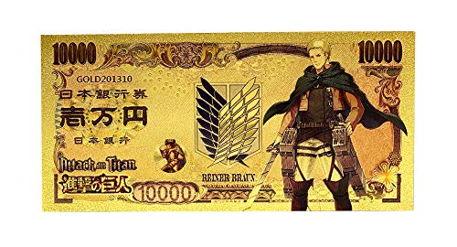 YJacuing Anime Attack on Titan Gold Coated Banknote, Limited Edition Collectible Bill Bookmark (6 PCS Collection)