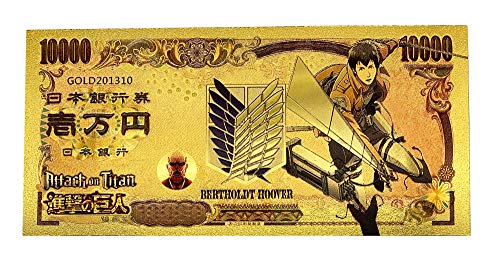 YJacuing Anime Attack on Titan Gold Coated Banknote, Limited Edition Collectible Bill Bookmark (6 PCS Collection)