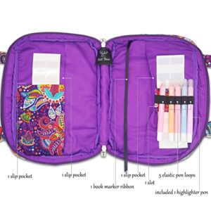 Lost Deer Bible Covers Adjustable Shoulder Straps Scripture Book Case Bags for Women, Purple Floral Quilted Cotton Cloth Bible Case Large 10x7x2.7 Inches