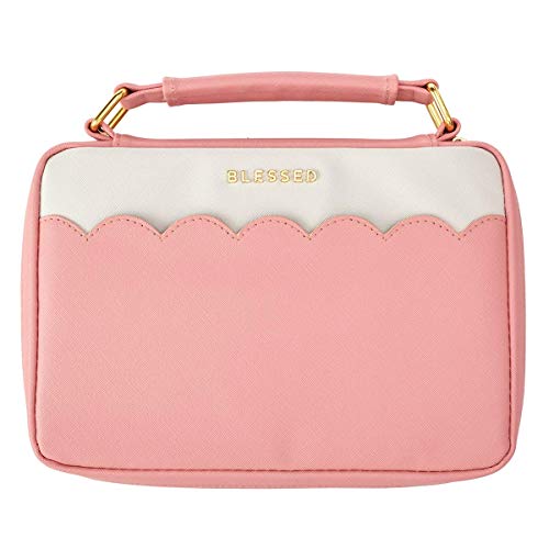 Christian Art Gifts Women's Fashion Bible Cover Blessed, Pink/White Scalloped Faux Leather, Large