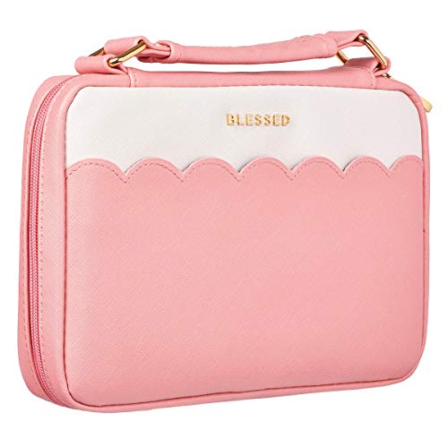 Christian Art Gifts Women's Fashion Bible Cover Blessed, Pink/White Scalloped Faux Leather, Large