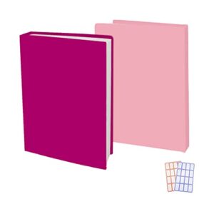 2 pack stretchable book sleeve covers, for paperbacks hardcover textbooks up to 9″ x 12″, office supplies with free sticker labels (2 pack, rose red + pink)