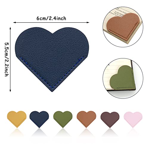 TIESOME 6Pcs Leather Heart Bookmark, Cute Bookmarks Heart Page Corner Handmade Book Marks Leather Reading Accessories for Women Kids Reading Lovers