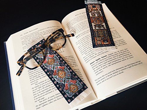 Oriental Carpet Bookmarks - Authentic Woven Fabric - Beige Collection - 2 bookmark designsBeautiful, Elegant,Cloth Bookmarks! Best Gifts & Stocking Stuffers for Men,Women,& Teachers!