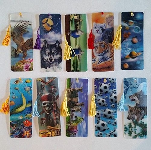 3 D Realistic Lenticular Bookmarks with Tassel Assorted 10 Pack