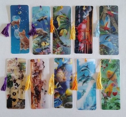 3 D Realistic Lenticular Bookmarks with Tassel Assorted 10 Pack