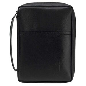 black cross leather like vinyl bible cover case with handle x-large