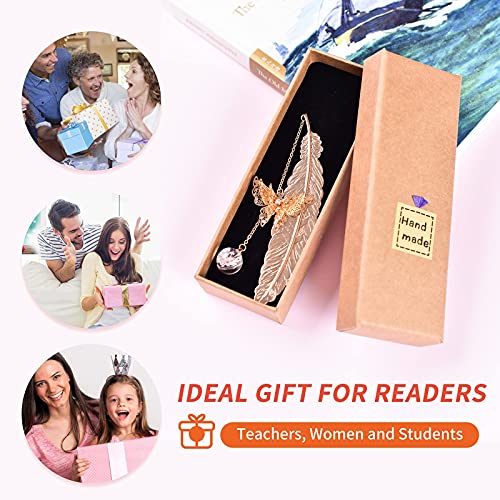 Gold Feather Bookmark 3D Butterfly Book Markers for Women Kids Men Book Lovers Reader Teacher Student Gift