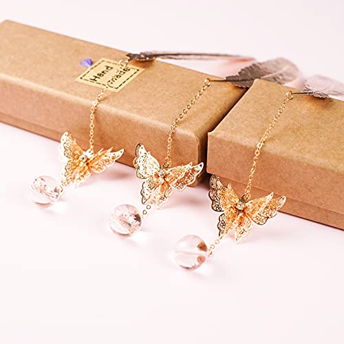 Gold Feather Bookmark 3D Butterfly Book Markers for Women Kids Men Book Lovers Reader Teacher Student Gift