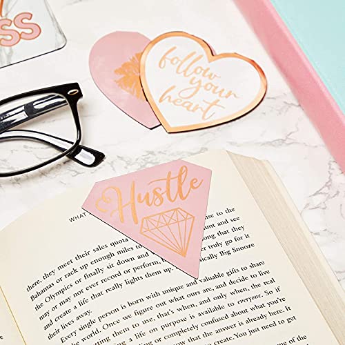 Magnetic Bookmarks with Inspirational Quotes, Rose Gold Foil Page Clips (12 Pieces)