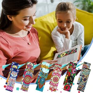 12 Pieces 5D Diamond Painting Bookmark Art Beaded Rhinestone Floral Bookmark with Tassel PU Leather Bookmarks for Adults Kids DIY Craft Supplies