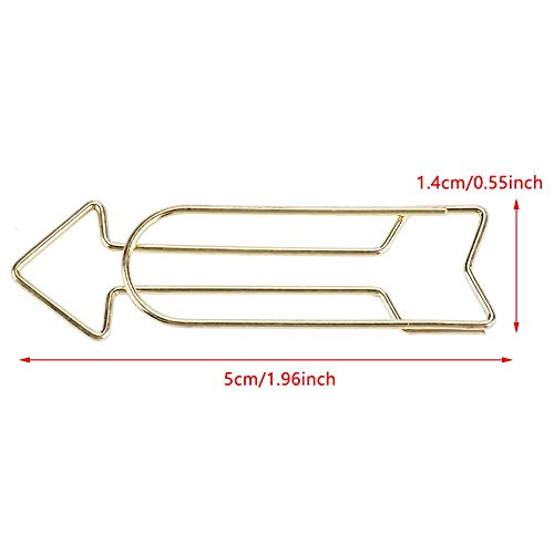 Gold Paper Clips, Paperclips Bookmark Clips,12pcs Cute Paper Clip Gold Electroplating Metal Arrow Shaped Page Marker Funny Stationery Bookmark Marking Clip for Office Supplier School Student