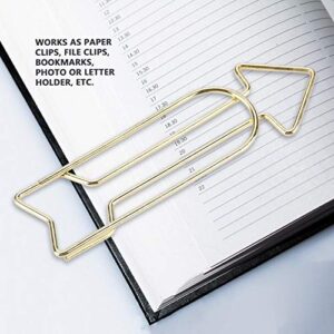 Gold Paper Clips, Paperclips Bookmark Clips,12pcs Cute Paper Clip Gold Electroplating Metal Arrow Shaped Page Marker Funny Stationery Bookmark Marking Clip for Office Supplier School Student