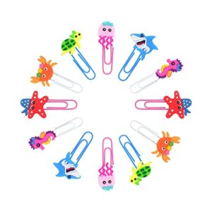 wocoxo Cute Animal Bookmarks, 12 Pieces Unique Funny Pretty Paper Clips Book Markers for Kids Teens Boys Girls Students (Ocean Animals)