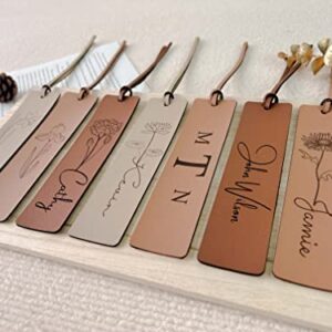 Personalized Engraved Leather Bookmark, Birth Flower Bookmark, Reader Gift, Name Bookmark, Birthday Gift for Her, Valentines/Anniversary Gift for Him/Couple.