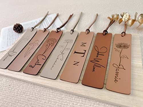 Personalized Engraved Leather Bookmark, Birth Flower Bookmark, Reader Gift, Name Bookmark, Birthday Gift for Her, Valentines/Anniversary Gift for Him/Couple.