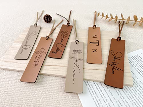 Personalized Engraved Leather Bookmark, Birth Flower Bookmark, Reader Gift, Name Bookmark, Birthday Gift for Her, Valentines/Anniversary Gift for Him/Couple.