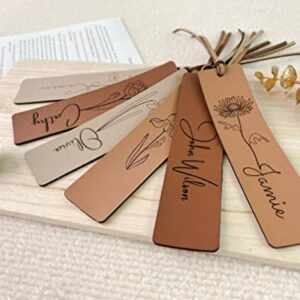 Personalized Engraved Leather Bookmark, Birth Flower Bookmark, Reader Gift, Name Bookmark, Birthday Gift for Her, Valentines/Anniversary Gift for Him/Couple.