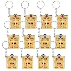 juvale bible keychains – 12-pack mini bible keychain, jesus keychain, miniature holy bible, religious keyrings, religious favors for baptism, church, communion, english, gold, 1.4 x 3.3 x 0.5 inches