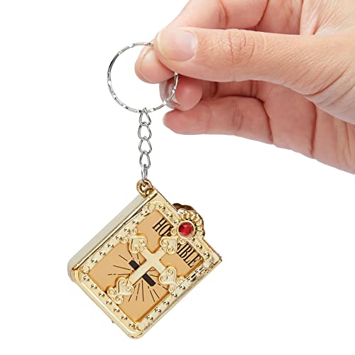 Juvale Bible Keychains - 12-Pack Mini Bible Keychain, Jesus Keychain, Miniature Holy Bible, Religious Keyrings, Religious Favors for Baptism, Church, Communion, English, Gold, 1.4 x 3.3 x 0.5 Inches