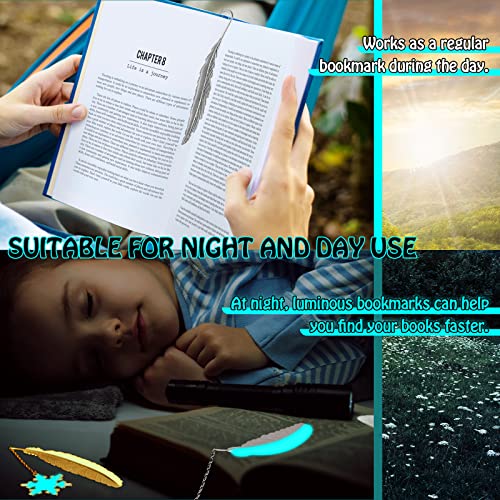 5 Pieces Vintage Metal Feather Bookmarks Glow in The Dark Bookmarks 3D Luminous Bookmark with Dragon Butterfly Pendant Cool Book Markers for Kids Students Gifts Women Men Book Lovers