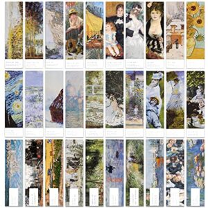 mwoot 30 art painting style paper bookmarks, monet van gogh renoir art painting page folder bookmark set, fine arts museum bookmark book reading marker gift (15×4 cm, 30 styles)