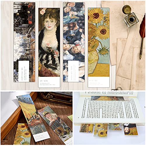 MWOOT 30 Art Painting Style Paper Bookmarks, Monet Van Gogh Renoir Art Painting Page Folder Bookmark Set, Fine Arts Museum Bookmark Book Reading Marker Gift (15x4 cm, 30 Styles)