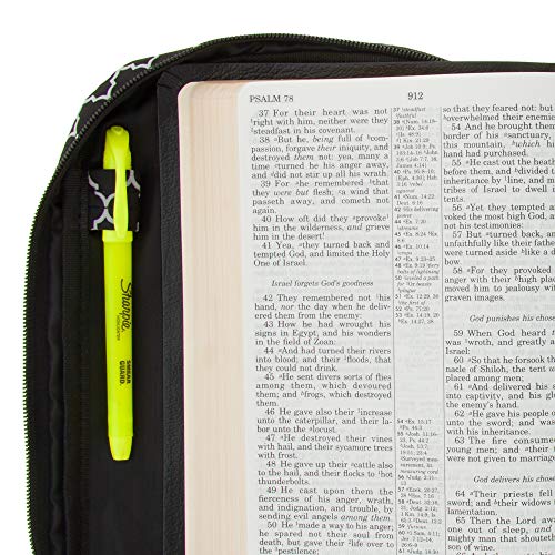 Good Ruby Compact Bible Cover with Carrying Handle, Book Protector with Pocket Colorful Trellis Bible Carrying Case with Zipper and Pen Holder for Women, Teens, Girls, Ladies (Black)