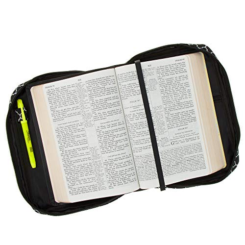 Good Ruby Compact Bible Cover with Carrying Handle, Book Protector with Pocket Colorful Trellis Bible Carrying Case with Zipper and Pen Holder for Women, Teens, Girls, Ladies (Black)