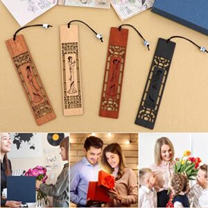 4 Pcs Bookmark Gift Box Set, Vickes Handmade Natural Wooden Bookmarks with Beautiful Carving, Unique Bookmarks Gift for Men Women