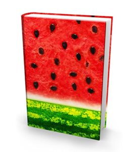 book sox stretchable book cover: jumbo watermelon print. fits most hardcover textbooks up to 9 x 11. adhesive-free, nylon fabric school book protector. easy to put on. washable & reusable jacket.