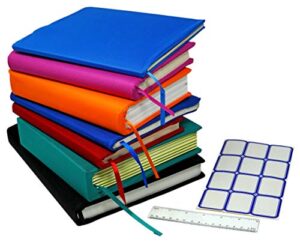 stretchable jumbo book covers 7 pack individual colors book suits® fits hardcover textbooks up to 9.5″ x 14″ durable washable reusable extras labels and ruler