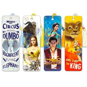 disney bookmark for adults kids bundle – 4 pc disney live action movie bookmark set featuring aladdin, beauty and the beast, dumbo, and lion king (disney school supplies)