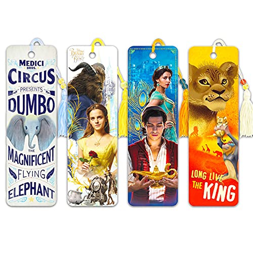 Disney Bookmark for Adults Kids Bundle - 4 Pc Disney Live Action Movie Bookmark Set Featuring Aladdin, Beauty and The Beast, Dumbo, and Lion King (Disney School Supplies)