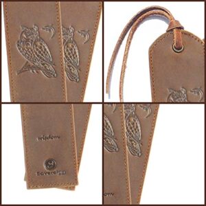 Leather Bookmarks for Men and Women | Quality Mens Bookmark with Wise Owl | 2 Smooth Handmade Leather Book Markers for Men Women Book Lovers Readers (7x2") Leather Gift | Sovereign-Gear