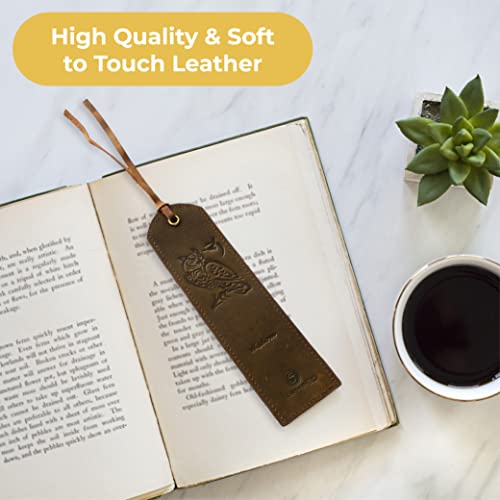 Leather Bookmarks for Men and Women | Quality Mens Bookmark with Wise Owl | 2 Smooth Handmade Leather Book Markers for Men Women Book Lovers Readers (7x2") Leather Gift | Sovereign-Gear