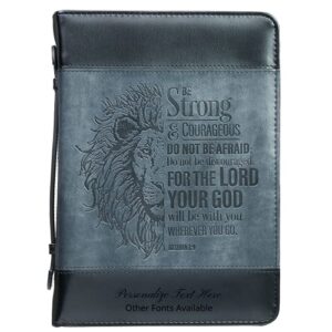 custom bible cover for men two-tone joshua 1:9 faux leather christian gift for father, brother, son, grandpa, grandson laser engraved imprinting your text name (medium)
