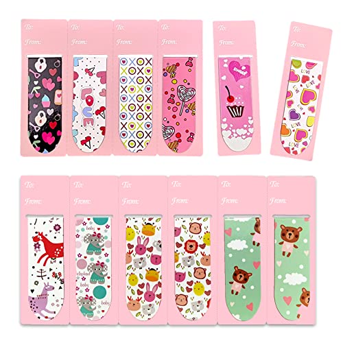 36 PCS Magnetic Bookmarks Valentine's Day Gifts for Kids Valentines Bookmark with 12 Different Cute Designs for School Prizes Classroom Exchange Party Supplies