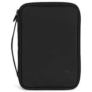 cross solid blank black thinline vinyl zippered bible cover case with handle