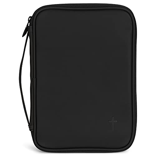 Cross Solid Blank Black Thinline Vinyl Zippered Bible Cover Case with Handle