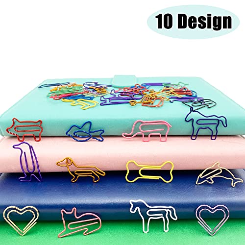 Jhesicx Cute Animal Shaped Paper Memo Clips Bookmark Assorted Colors - 54 Counts Funny Paperclips Bookmarks Planner Clips, Fun Office Supplies Gifts for Women Coworkers (10 Cute Designs )