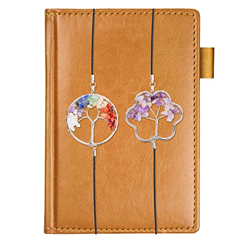 cobee Elastic Bookmark, 2PCS Tree of Life Elastic Bookmarks Crystal Bookmark Antique Beading Bookmarks Book Markers for Women Chakra Healing Bookmark for Any Books Diary Travel Journals