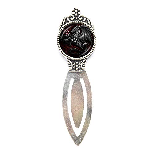 20mm shuqian bookmarkRose Black Dragon Bookmark Cabochon Glass Bookmarker Animal Jewelry Chain Statement Bookmark for Men Women Lovers，PU399 (Silver)