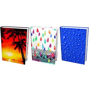 extra stretchy, easy apply designer book covers 3 pack. stretchable jumbo jackets fit most hardcover textbooks up to 9 x 11″. adhesive-free, nylon fabric protectors. washable, reusable school supply