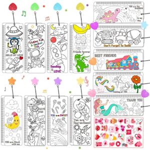 bookmarks for kids with star & heart charms color your own bookmarks, coloring book marks friendship thanksgiving animal inspirational bookmark for teens classroom reading gift party favors(26 pack)