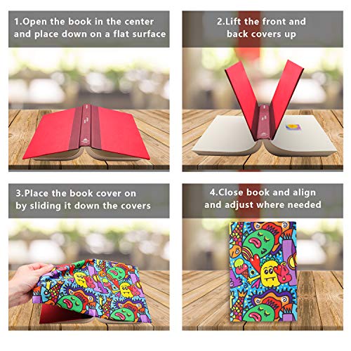 Pink Carousel Fabric Book Covers with Ribbon Bookmarks. Stretchable, Washable, Reusable Book Protectors for Medium to Large Hard Cover Schoolbooks and Textbooks. Fit Books 6" X 9" - 9” X 11."