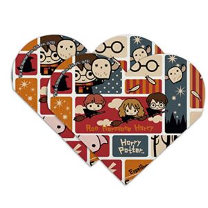 harry potter cute chibi pattern heart faux leather bookmark – set of 2