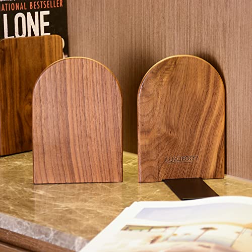 Large Bookend Hold Heavy Books- 7x4x5in Wood Bookends for Heavy Books Heavy Duty Walnut Book Ends for Men Wood Bookends for Office Desk Non-Skid