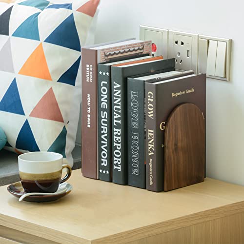 Large Bookend Hold Heavy Books- 7x4x5in Wood Bookends for Heavy Books Heavy Duty Walnut Book Ends for Men Wood Bookends for Office Desk Non-Skid