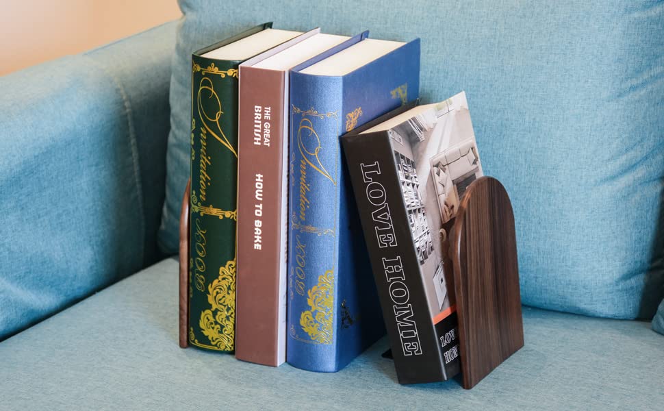 Large Bookend Hold Heavy Books- 7x4x5in Wood Bookends for Heavy Books Heavy Duty Walnut Book Ends for Men Wood Bookends for Office Desk Non-Skid